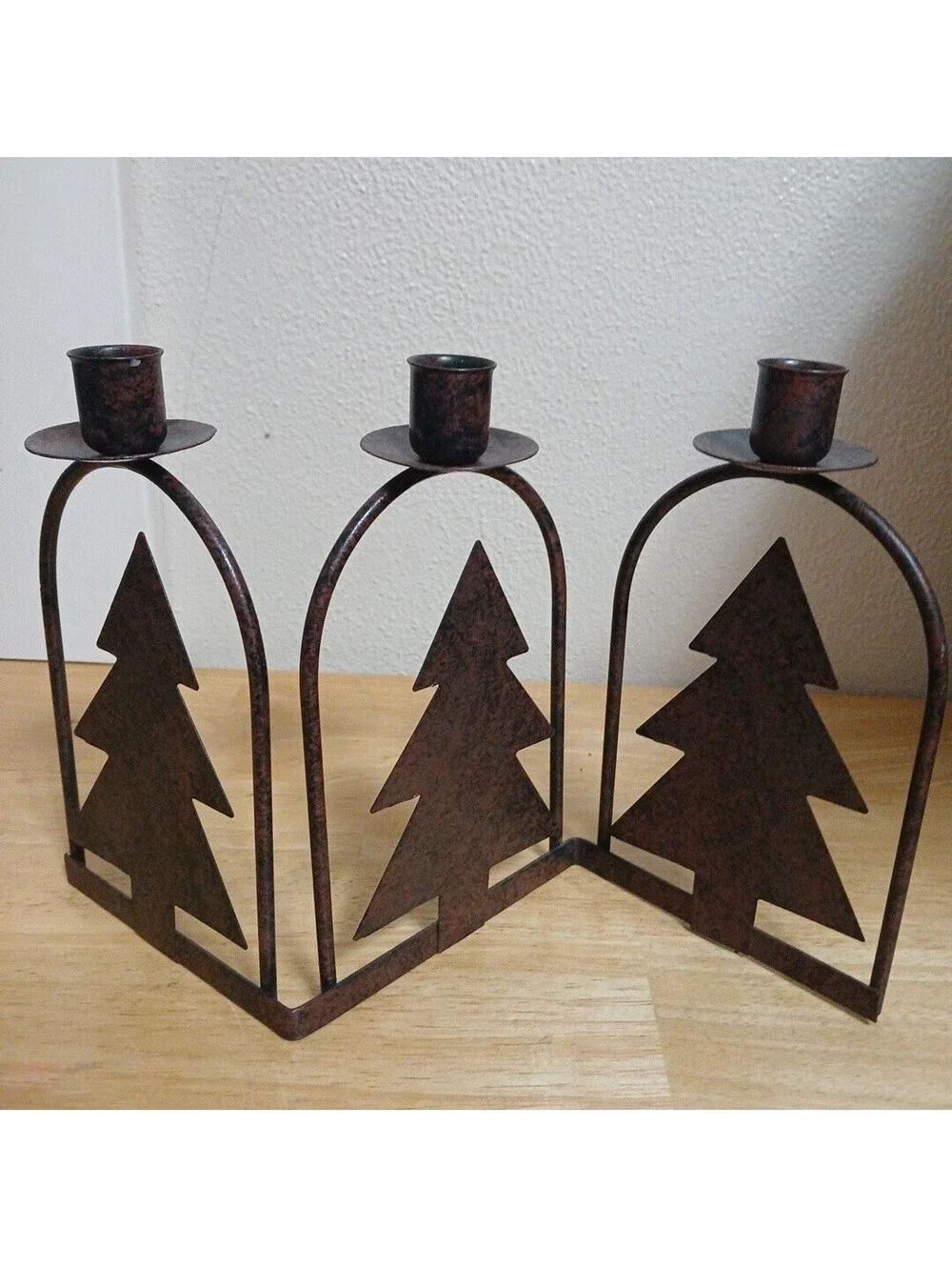 Brown And Black Metal Holiday Tree Candlestick Holder Rustick Festive Christmas